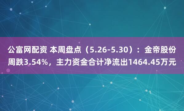 公富网配资 本周盘点(5.26-5.30):金帝股份周跌3.54%,主力资金合计净流出1464.45万元