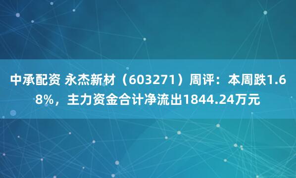 中承配资 永杰新材(603271)周评:本周跌1.68%,主力资金合计净流出1844.24万元